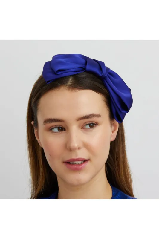 Blue Fascinator Bow Headband by QueenMee Accessories sold by Goddiva