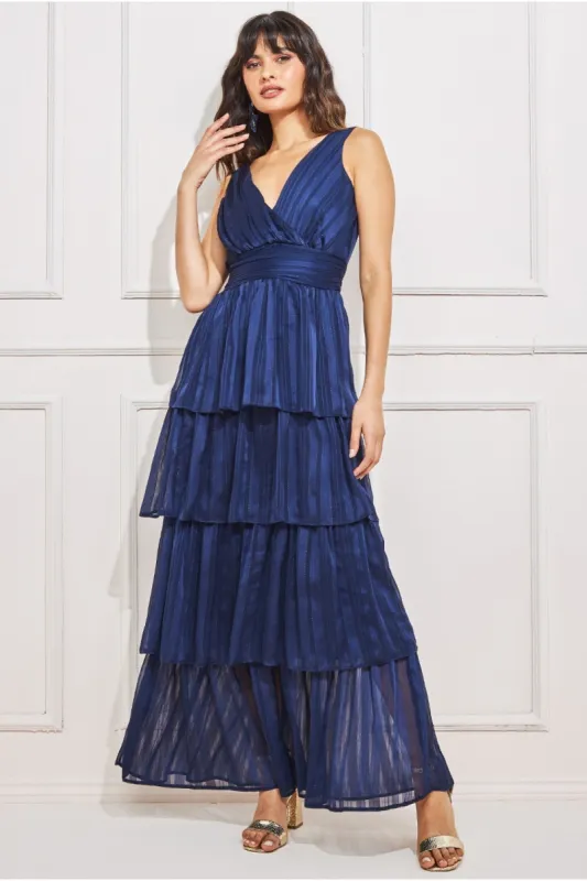 Goddiva Tiered Chiffon Maxi Dress - Navy sold by Goddiva