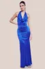 Halter Cowl Neck Back Maxi Dress - Royal Blue by Goddiva sold by Goddiva
