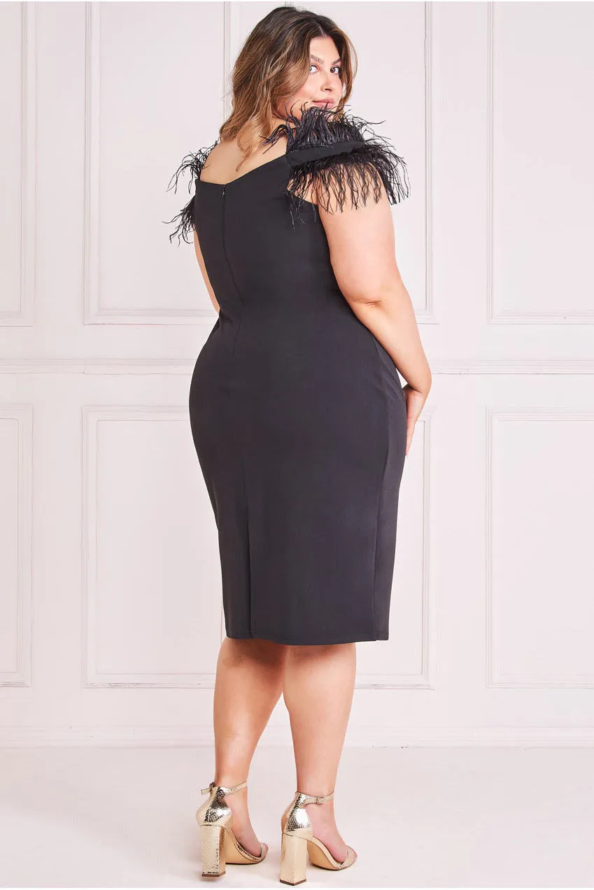 Off The Shoulder Feather Midi Dress - Black by Goddiva Plus sold by Goddiva product image thumbnail 2