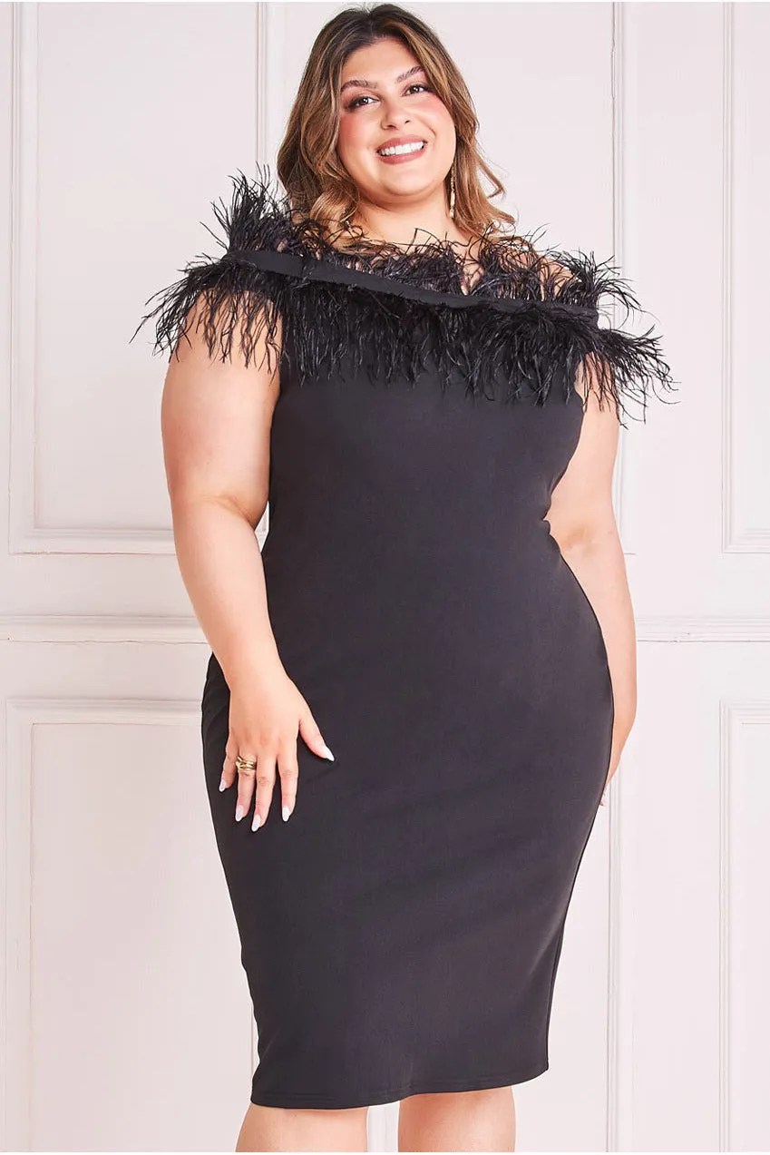Off The Shoulder Feather Midi Dress - Black by Goddiva Plus sold by Goddiva product image thumbnail 3