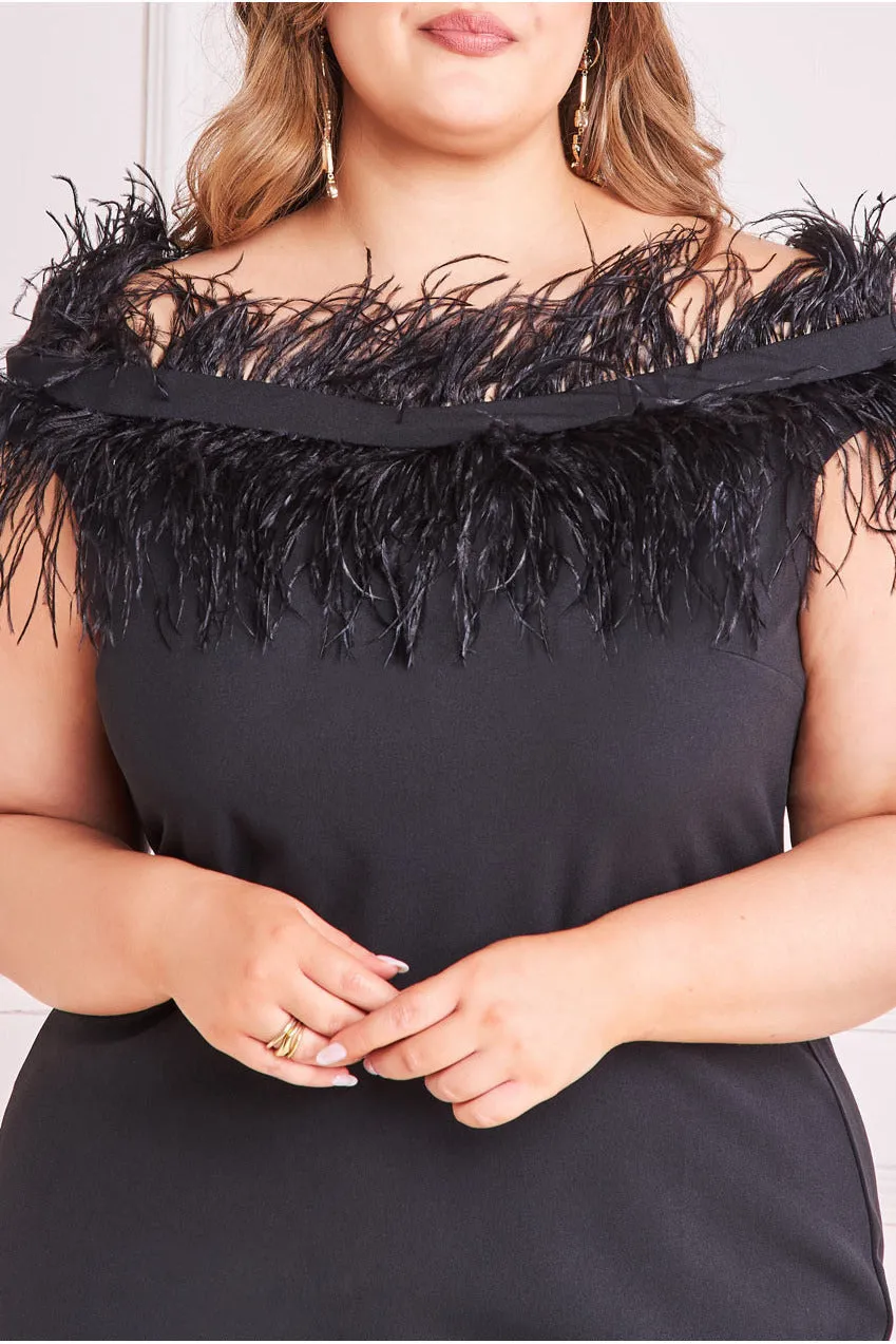 Off The Shoulder Feather Midi Dress - Black by Goddiva Plus sold by Goddiva product image thumbnail 4