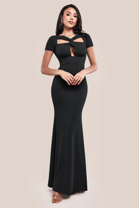 Scuba Crepe Twist Cutout Maxi Dress - Black by Goddiva sold by Goddiva