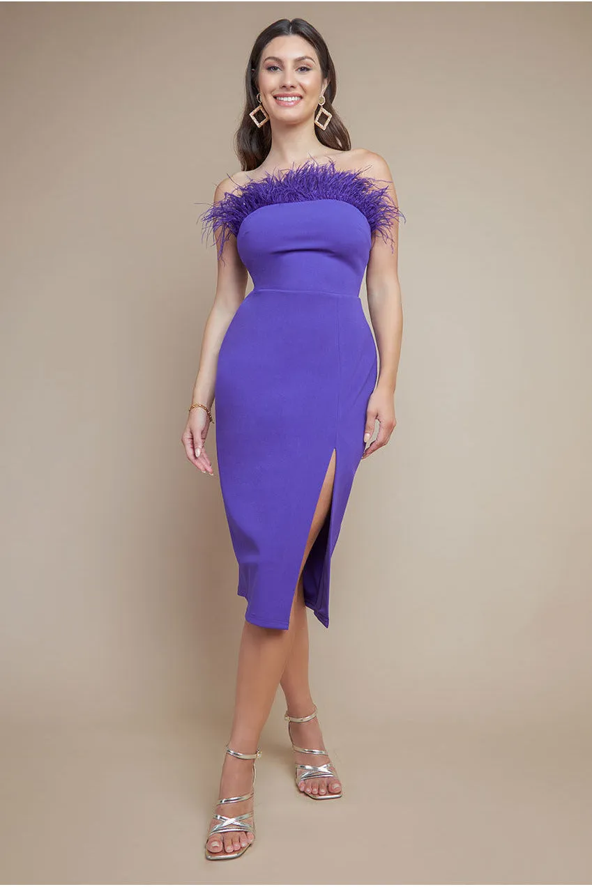 Feather Boobtube Midi Dress - Purple by Goddiva sold by Goddiva
