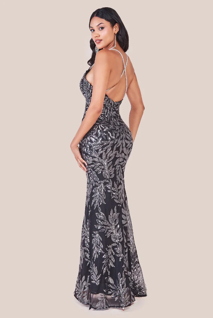 Goddiva Cross Back Diamante Strap Sequin Maxi - Gunmetal sold by Goddiva product image thumbnail 2