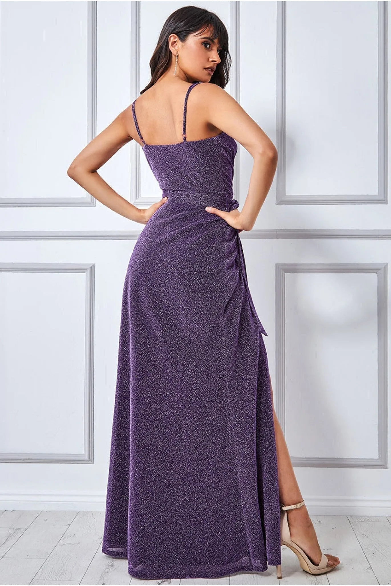 Wrap Style Spaghetti Strap Maxi With Split - Purple by Goddiva sold by Goddiva product image thumbnail 2