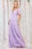 Goddiva Embroidered Lace Maxi Flutter Sleeves - Lilac sold by Goddiva
