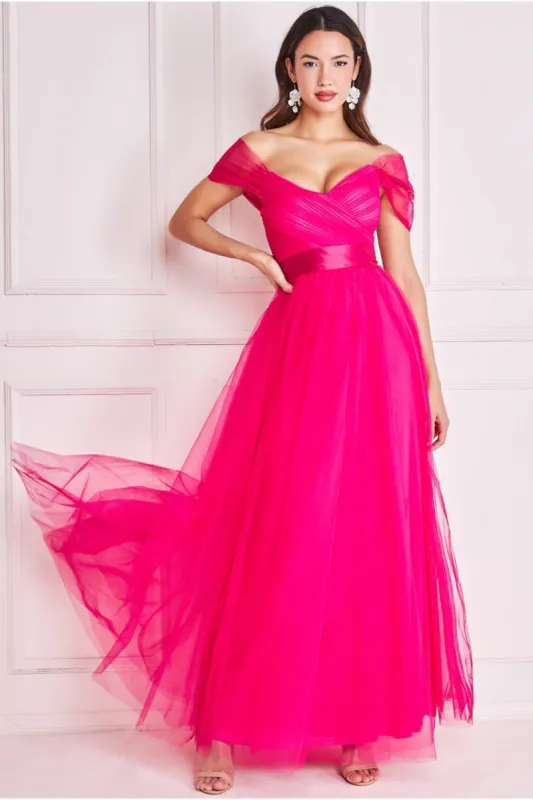 Off The Shoulder Princess Maxi Dress - Hot Pink by Goddiva sold by Goddiva