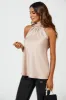 Satin Halter Neck Tie Back Top In Light Brown by FS Collection sold by Goddiva
