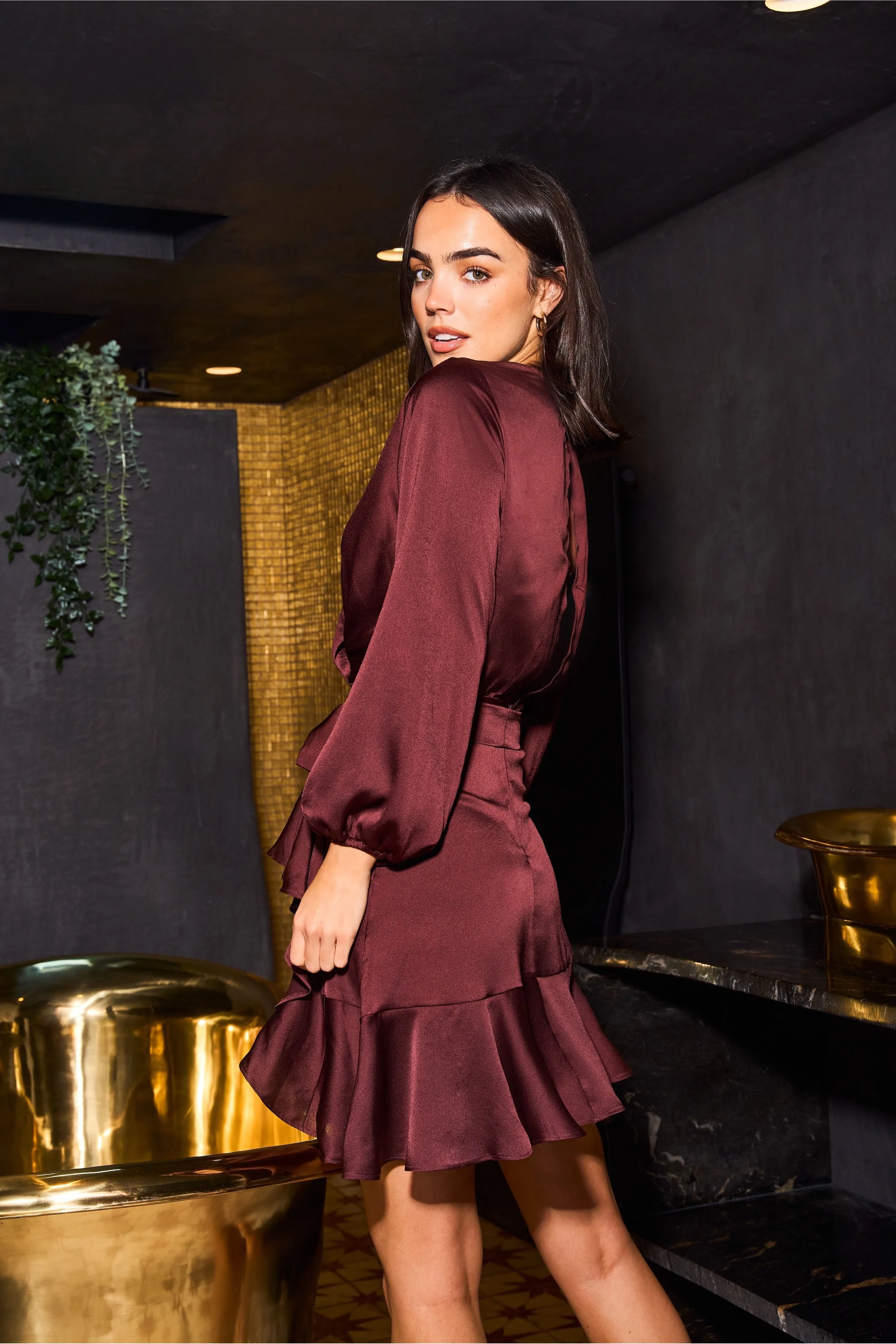 Long Sleeve Wrap Front Dress by Urban Touch sold by Goddiva product image thumbnail 5