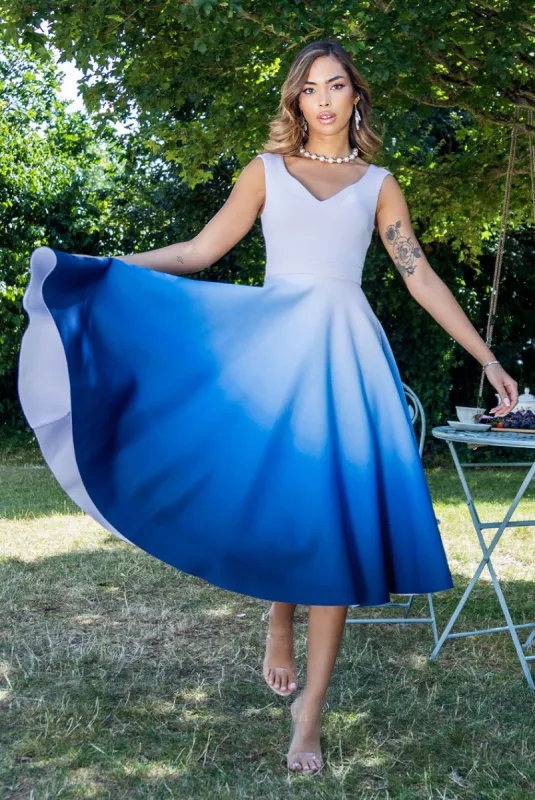 Ombre Scuba Foam Bardot A-Line Midi Dress - Light Blue by Goddiva sold by Goddiva