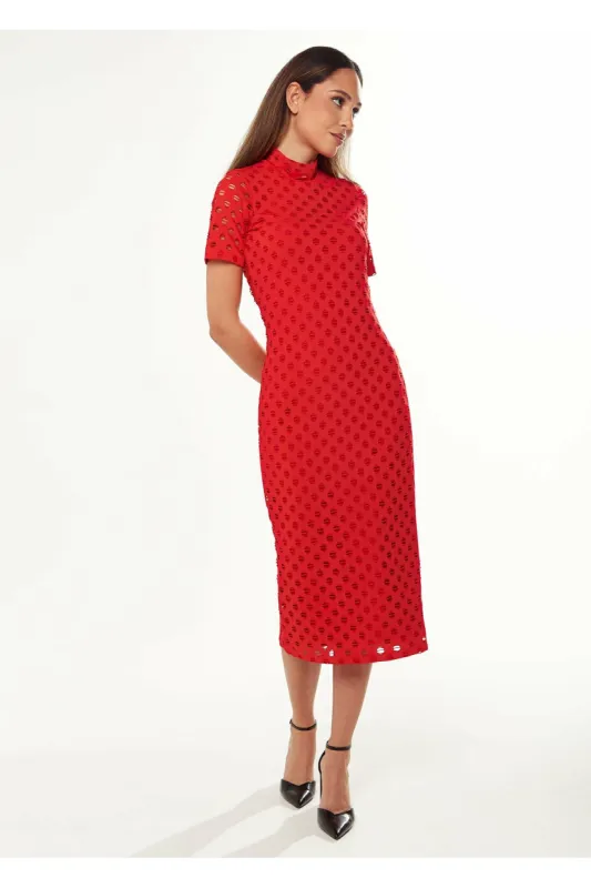 Liquorish High Neck Open Back Red Midi Dress - Red sold by Goddiva