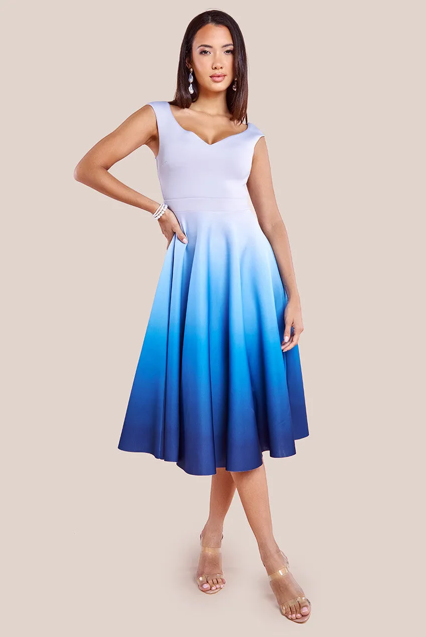 Ombre Scuba Foam Bardot A-Line Midi Dress - Light Blue by Goddiva sold by Goddiva product image thumbnail 2