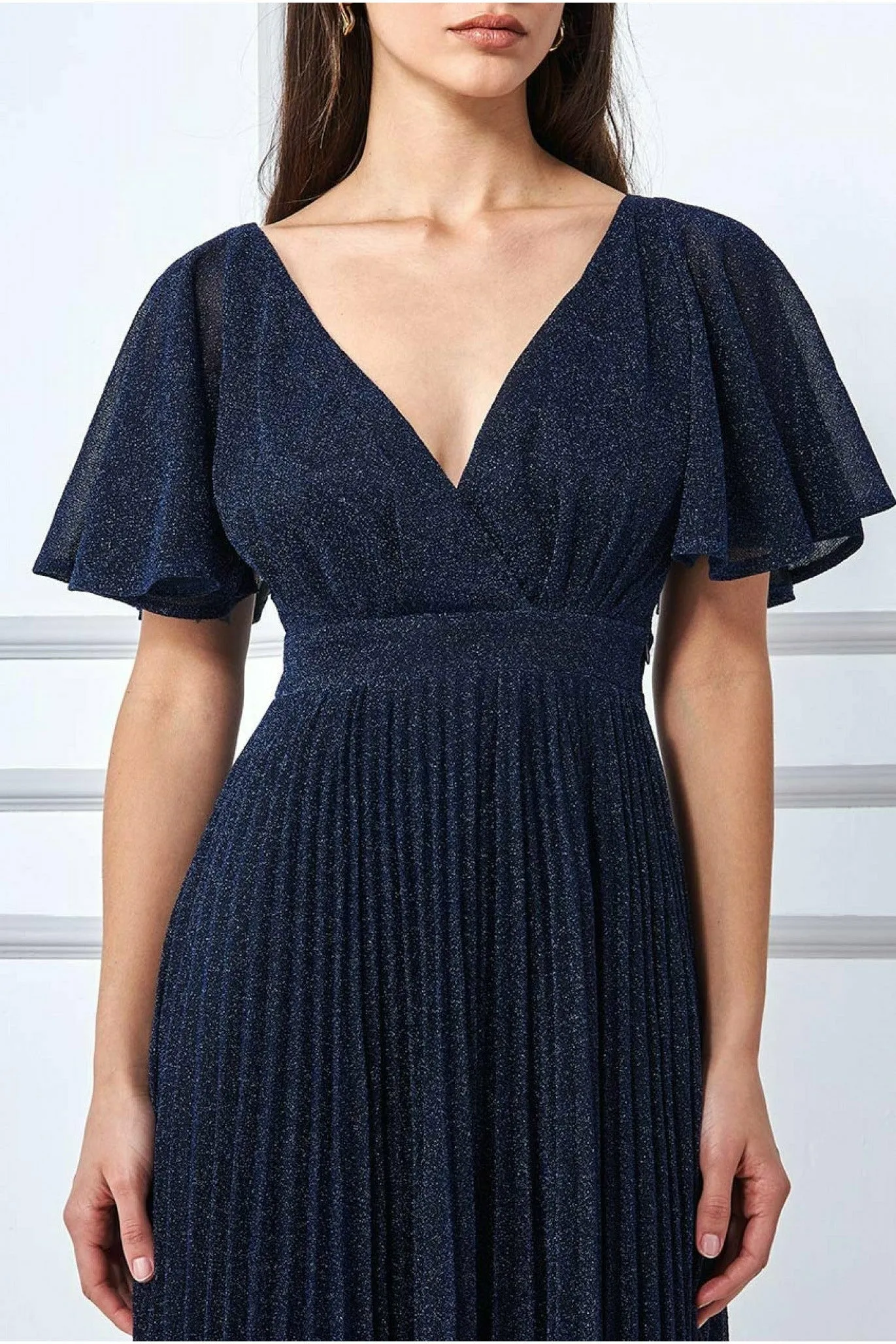 Goddiva Lurex Pleated Maxi Dress - Navy sold by Goddiva product image thumbnail 3