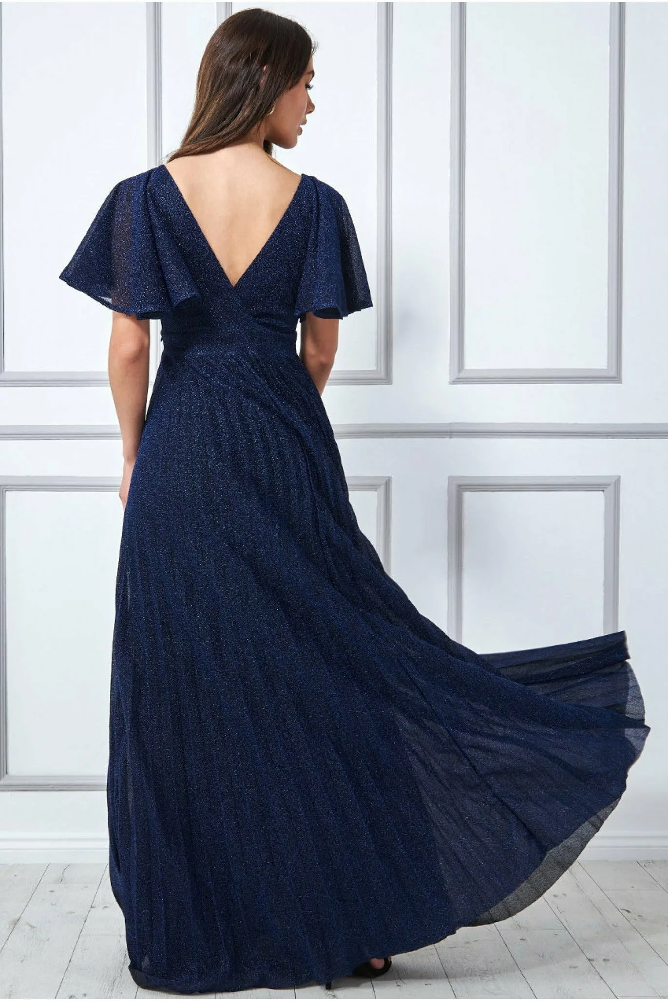 Goddiva Lurex Pleated Maxi Dress - Navy sold by Goddiva product image thumbnail 2
