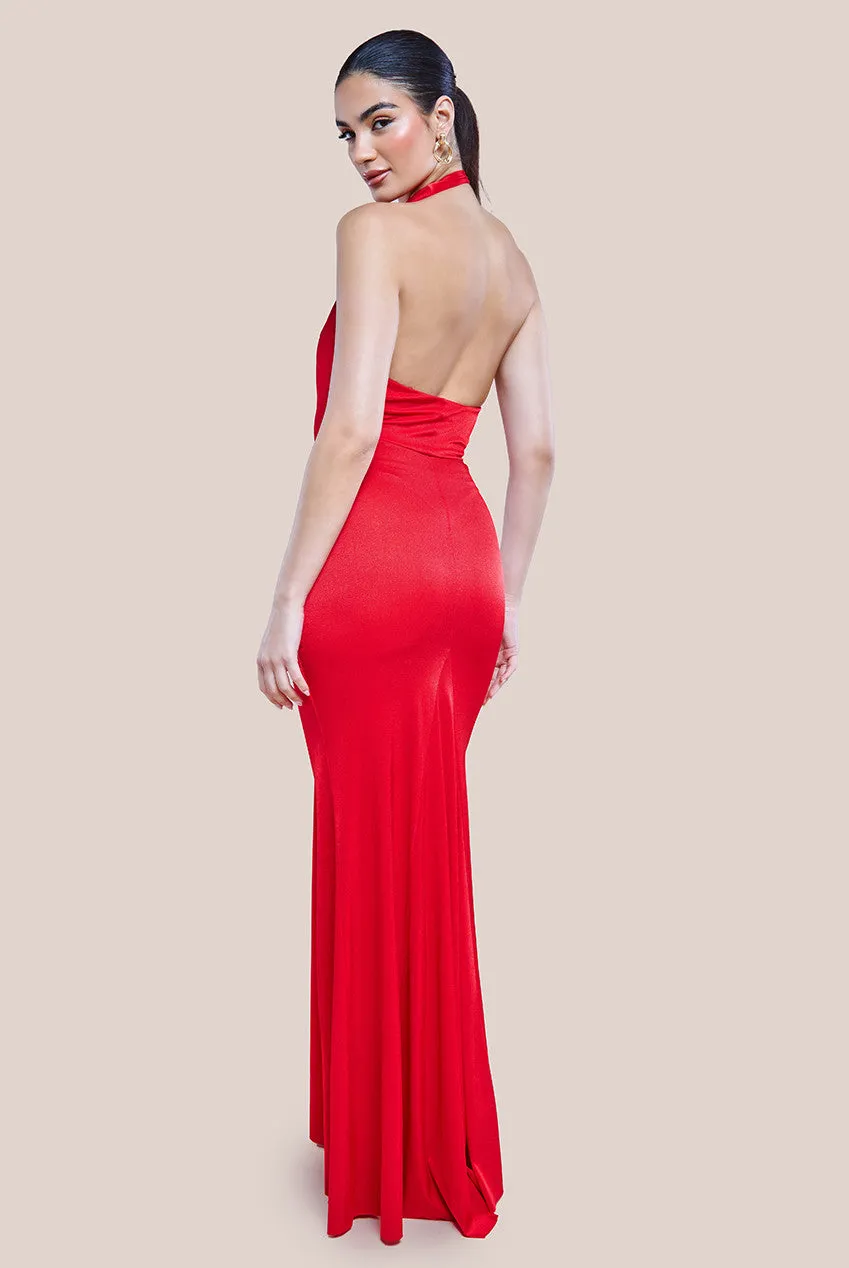 Open Back Cowl Neck Maxi Dress - Red by Goddiva sold by Goddiva product image thumbnail 3