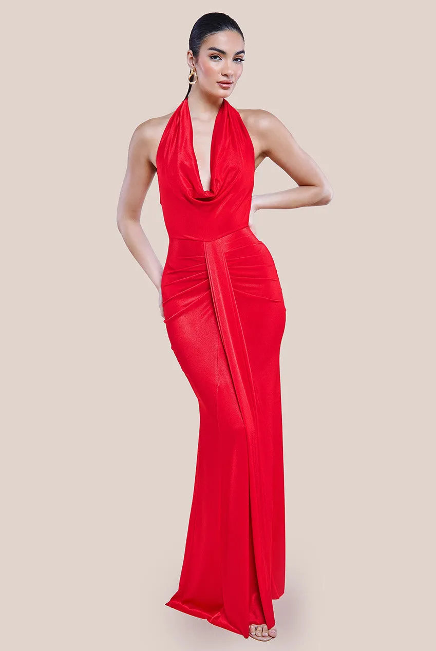 Open Back Cowl Neck Maxi Dress - Red by Goddiva sold by Goddiva product image thumbnail 2