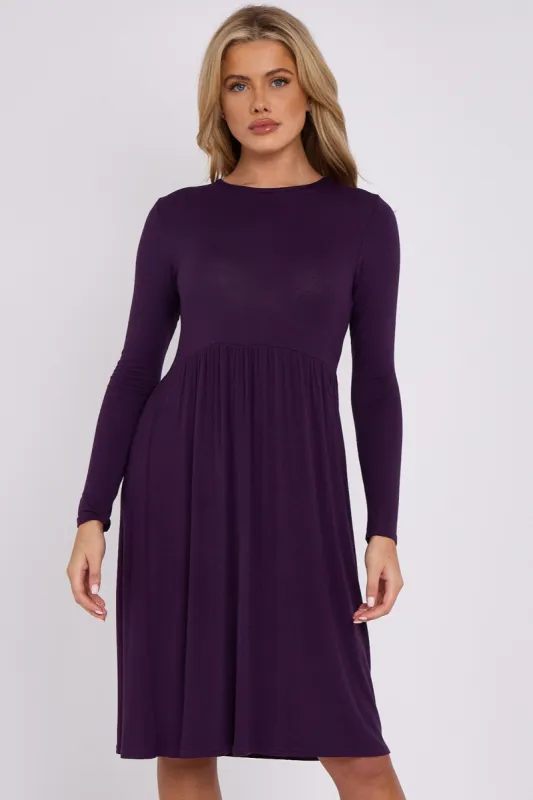 Aftershock London Purple Long Sleeve Gathered Waist Dress sold by Goddiva