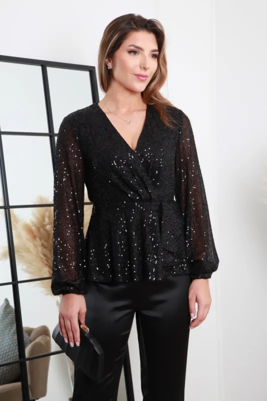 Sequin Wrap Top by Double Second sold by Goddiva
