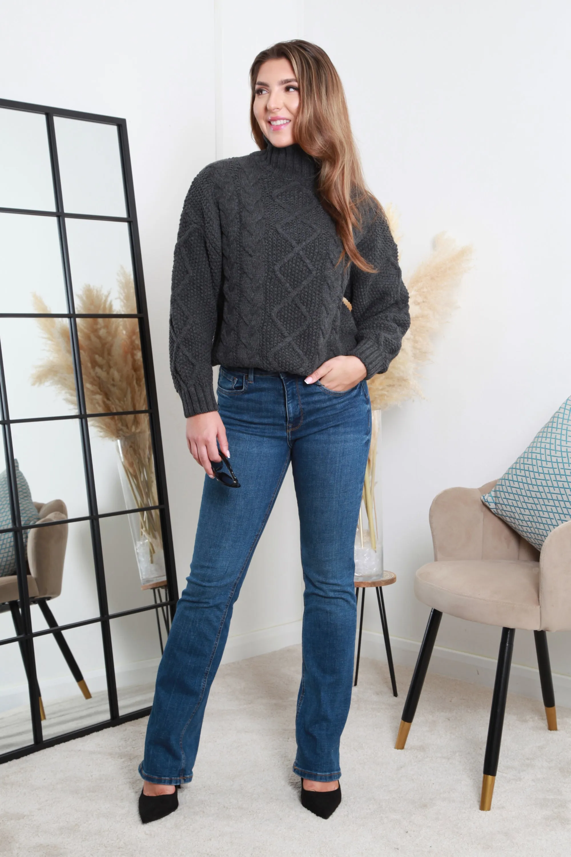 Grey Cable Knit Jumper by Double Second sold by Goddiva product image thumbnail 5