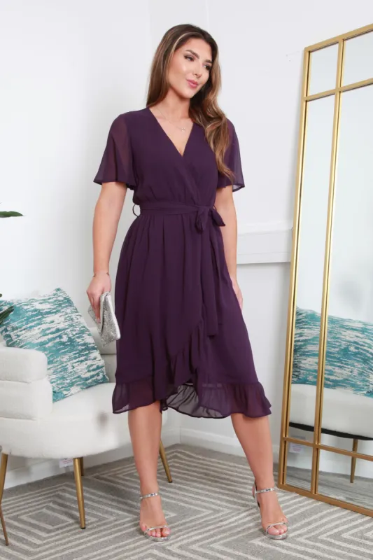 Chiffon Wrap Dress With Tea Sleeves by Double Second sold by Goddiva
