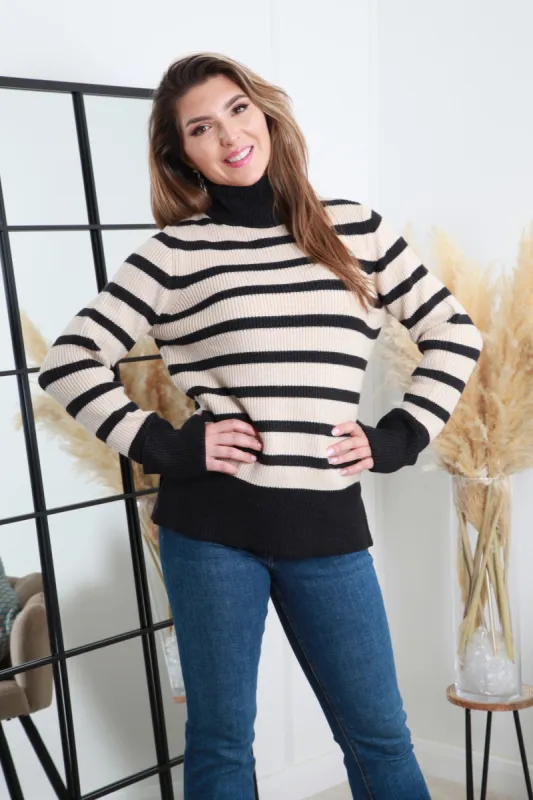Black Striped Turtle Neck Knit Jumper by Double Second sold by Goddiva