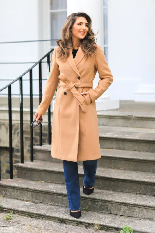 Double Breasted Shawl Collar Coat by Double Second sold by Goddiva