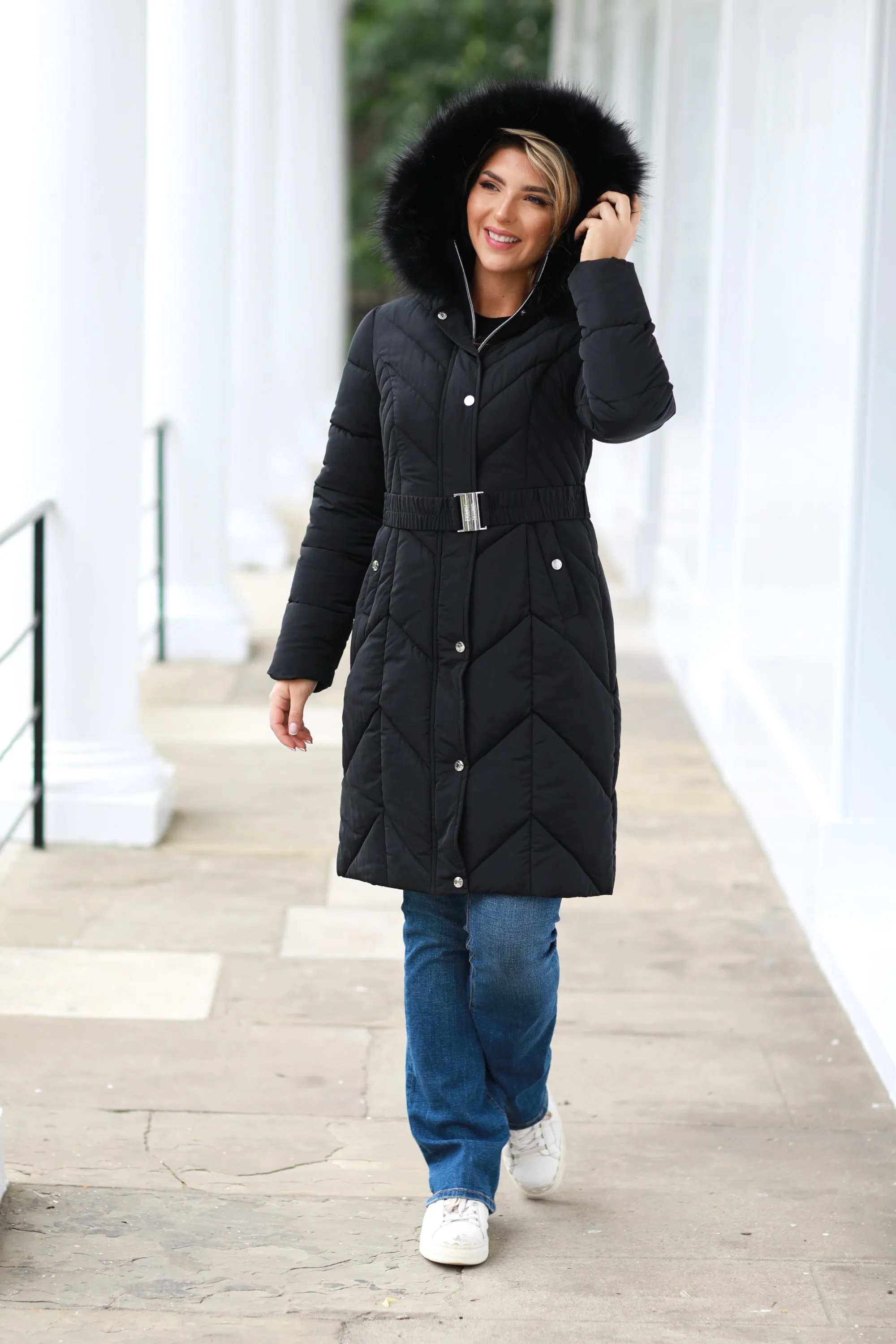 Long Padded Belted Puffer by Double Second sold by Goddiva product image thumbnail 4