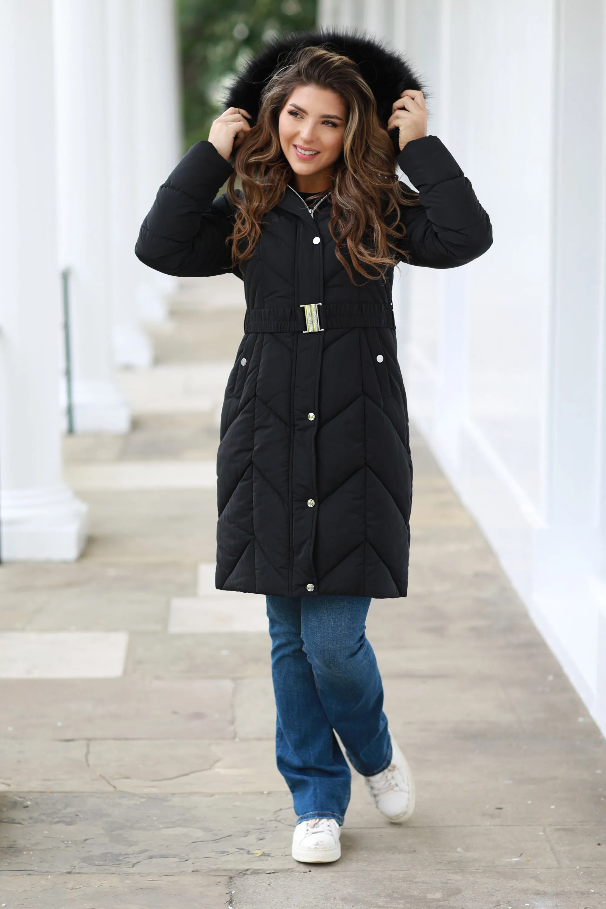 Long Padded Belted Puffer by Double Second sold by Goddiva product image thumbnail 2