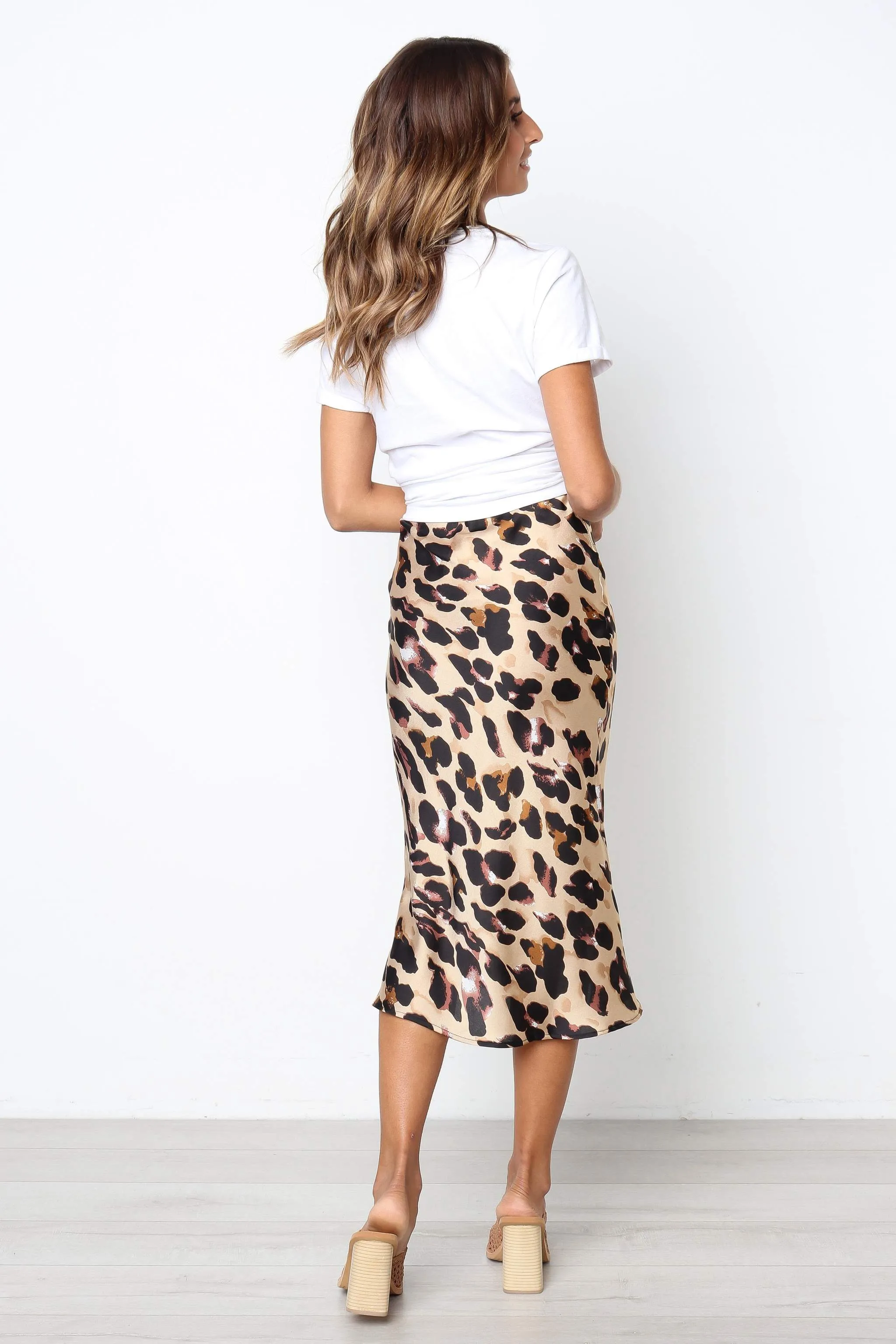 Satin Leopard Print Midi Slip Skirt by Urban Touch sold by Goddiva product image thumbnail 4