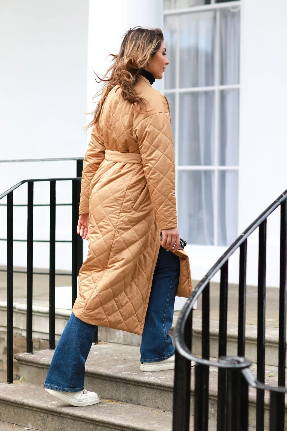 Camel Oversized Quilted Longline Wrap Coat by Double Second sold by Goddiva product image thumbnail 4