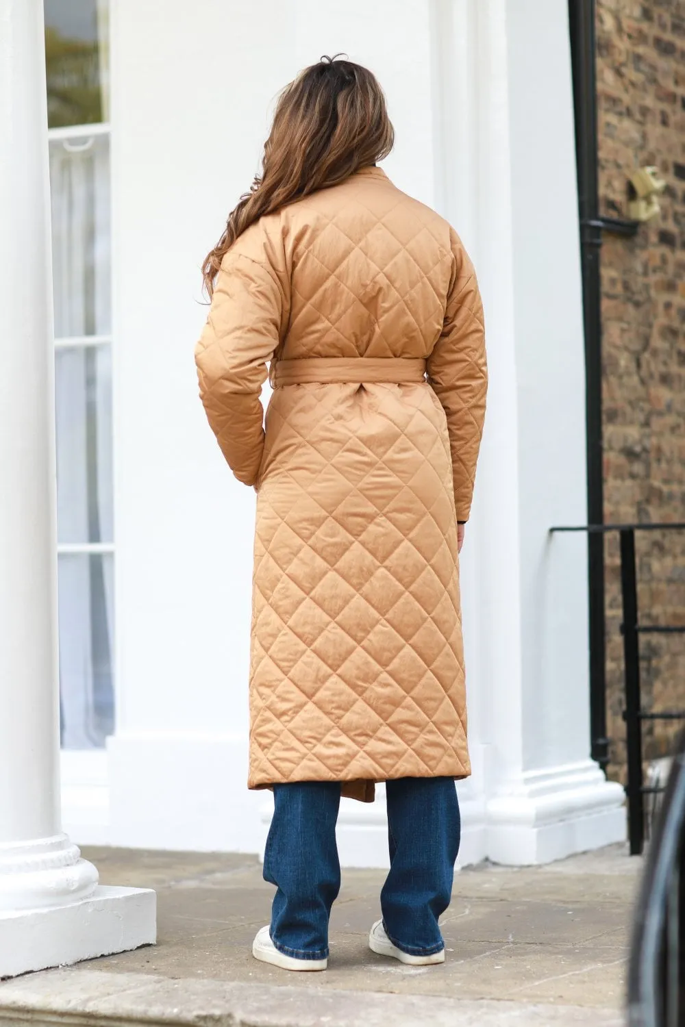 Camel Oversized Quilted Longline Wrap Coat by Double Second sold by Goddiva product image thumbnail 2