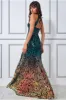 Ombre Sequin Halter Maxi Thigh Split - Emerald Green by Goddiva sold by Goddiva