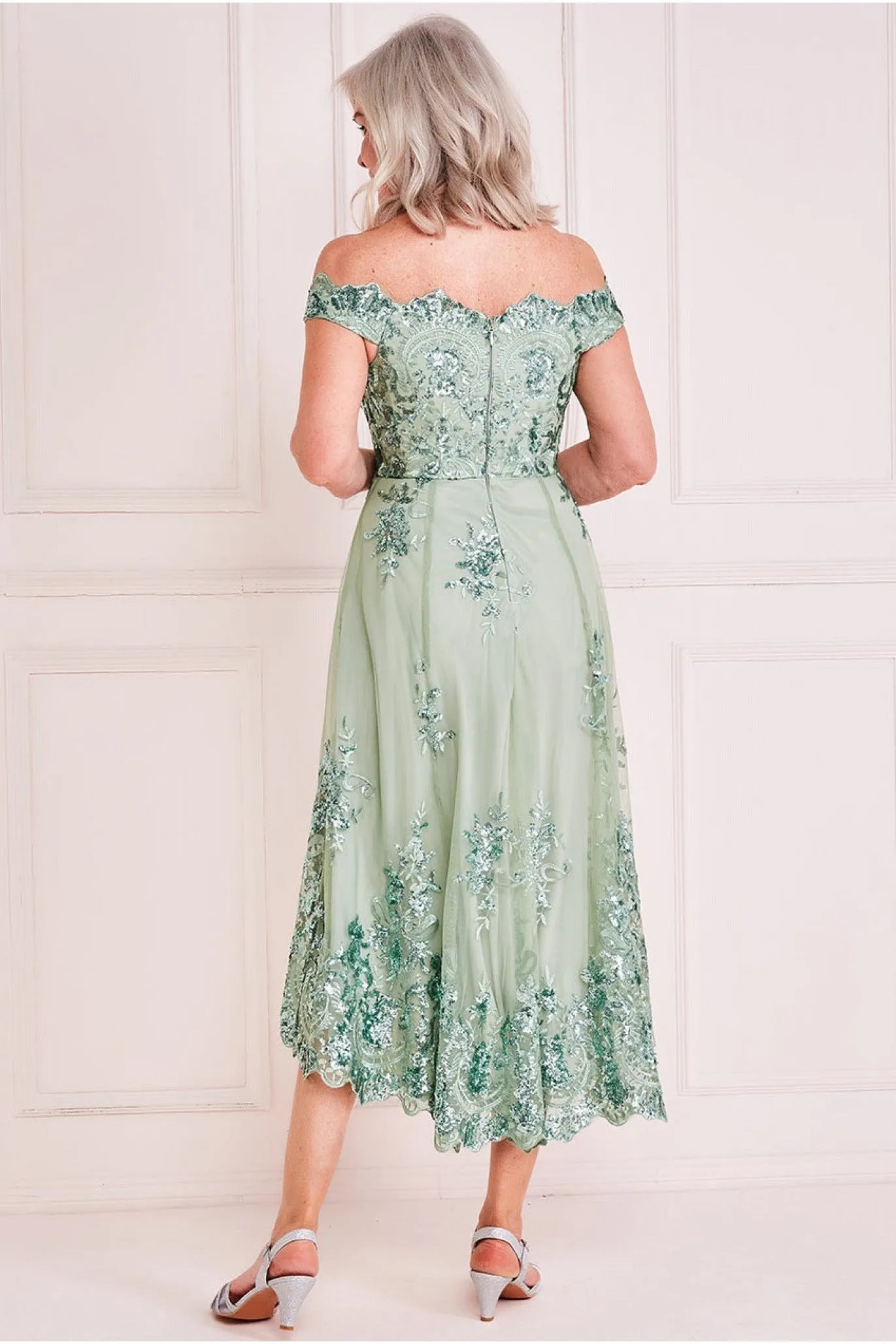 Goddiva Sequin & Lace Bardot High Low Midi sold by Goddiva product image thumbnail 2