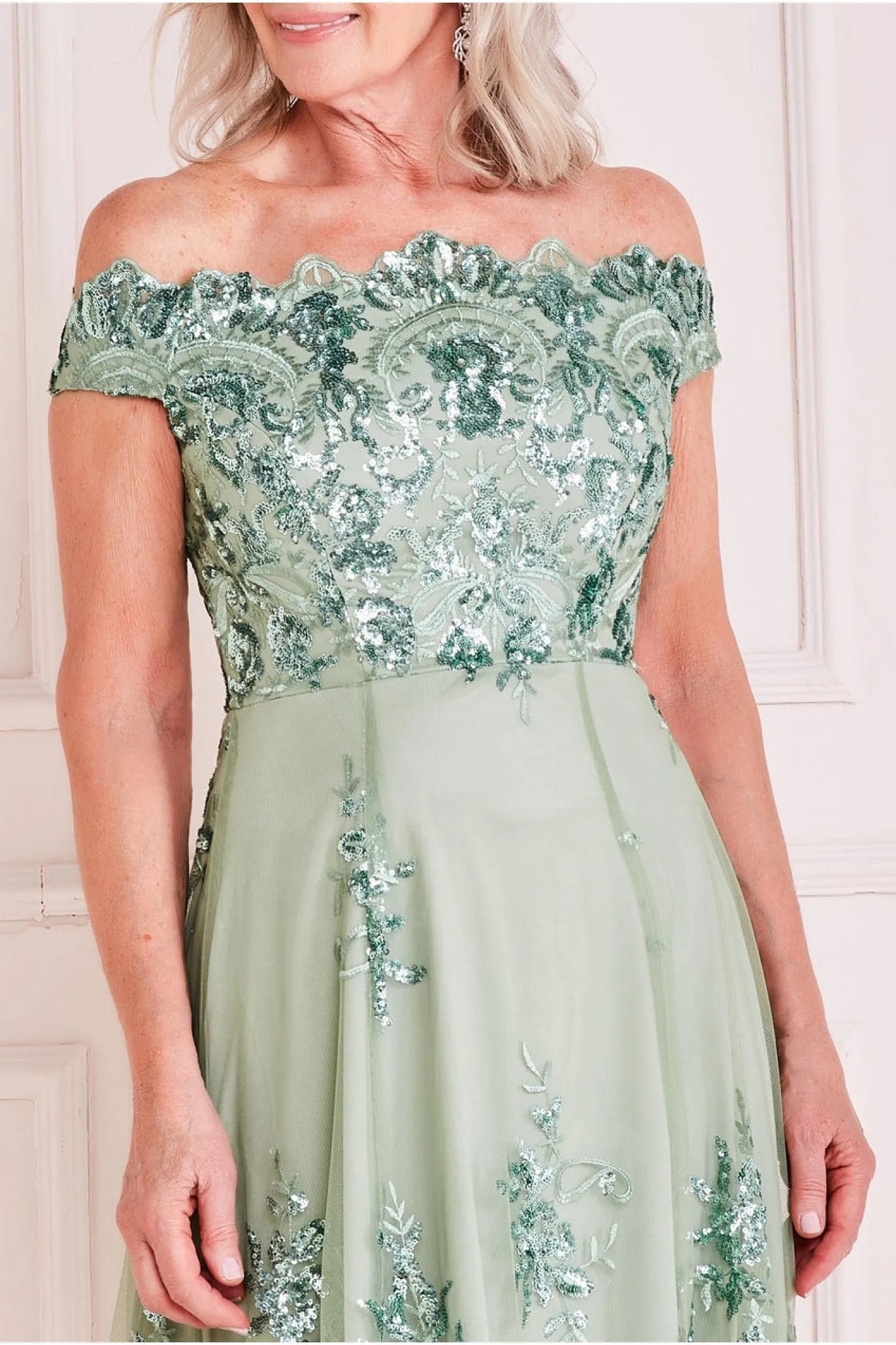 Goddiva Sequin & Lace Bardot High Low Midi sold by Goddiva product image thumbnail 3