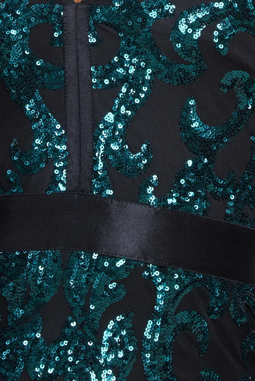 Tassel & Sequin Midaxi With Front Split - Emerald Green by Goddiva sold by Goddiva product image thumbnail 4