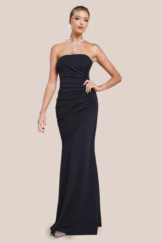 Scuba Crepe Bandeau Maxi With Diamante Necklace - Black by Goddiva sold by Goddiva