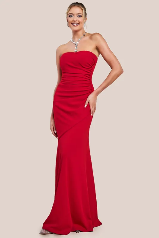 Scuba Crepe Bandeau Maxi With Diamante Necklace - Red by Goddiva sold by Goddiva
