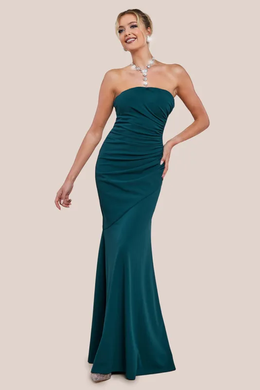 Scuba Crepe Bandeau Maxi With Diamante Necklace - Emerald Green by Goddiva sold by Goddiva