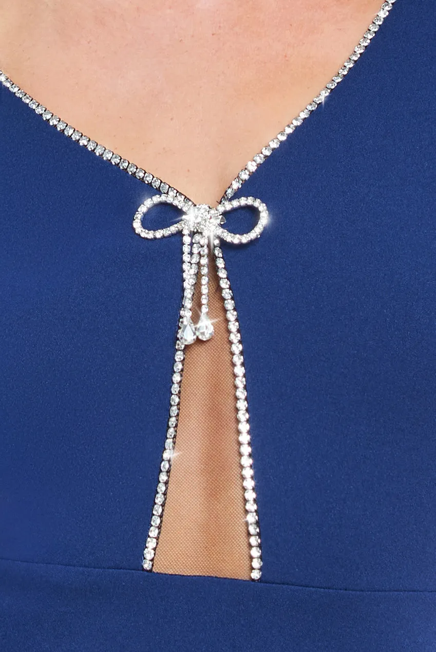 Diamante Embellished Bow Scuba Crepe Maxi Dress - Navy by Goddiva sold by Goddiva product image thumbnail 5