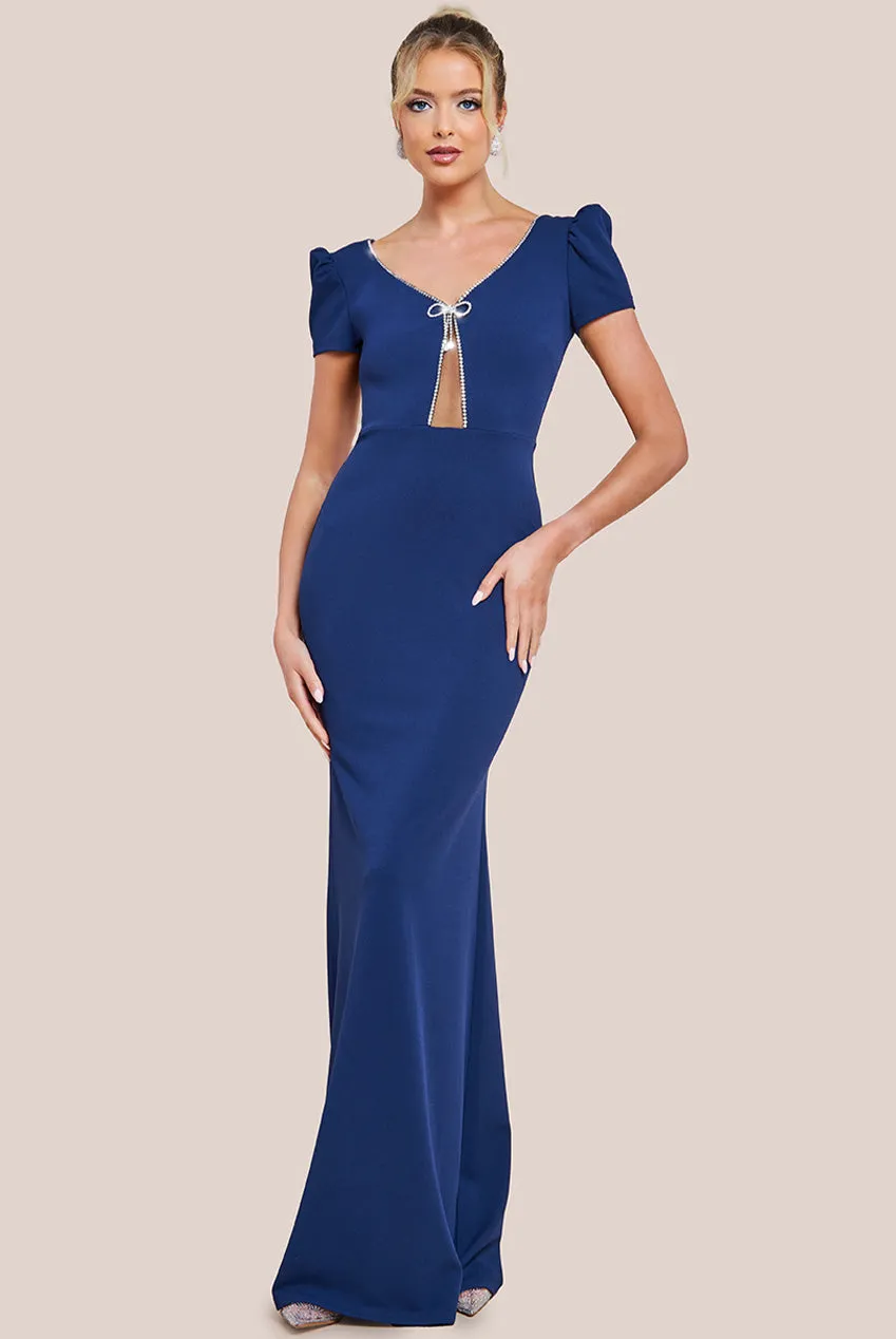 Diamante Embellished Bow Scuba Crepe Maxi Dress - Navy by Goddiva sold by Goddiva product image thumbnail 2