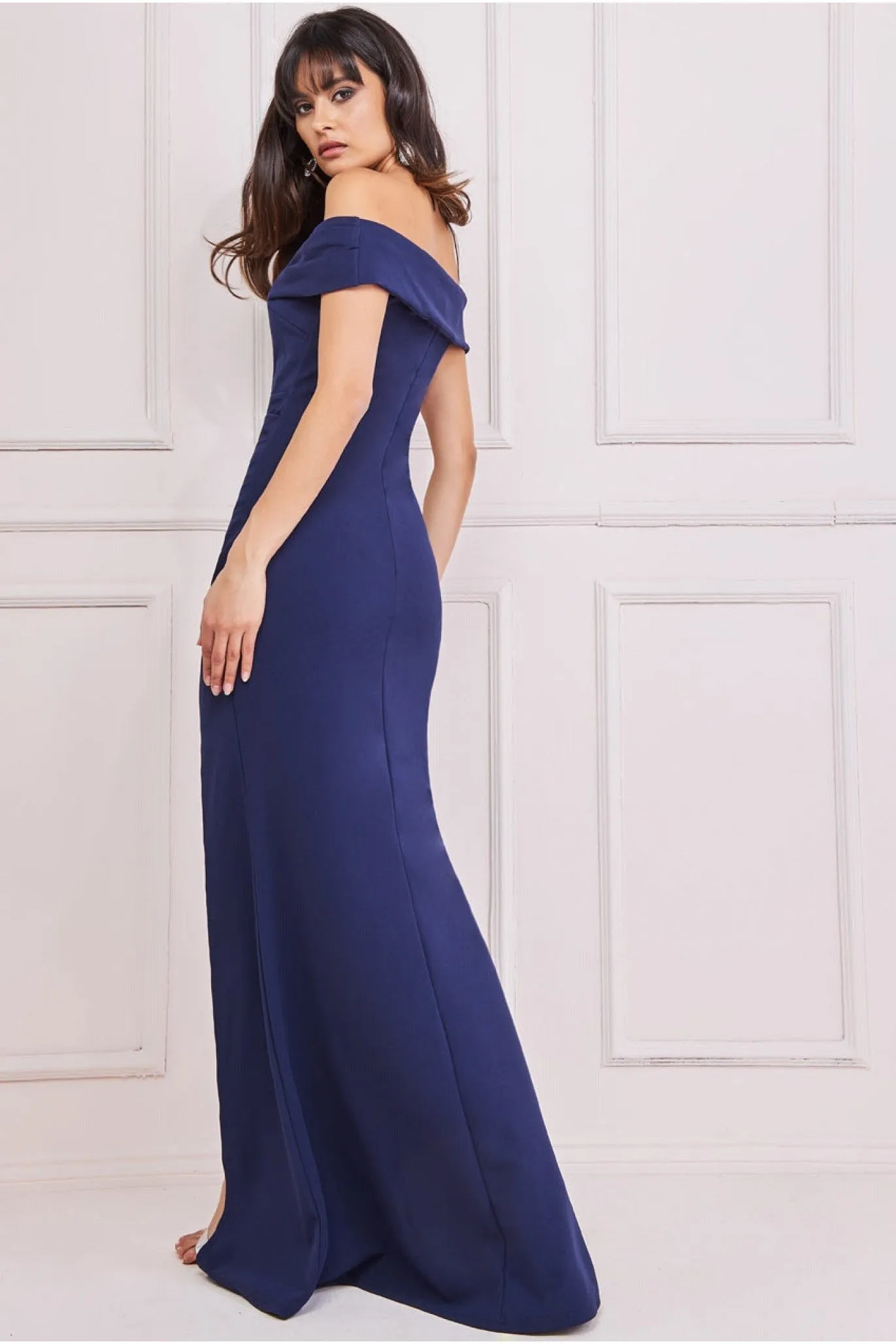 Goddiva Off The Shoulder Maxi With Split - Navy sold by Goddiva product image thumbnail 2