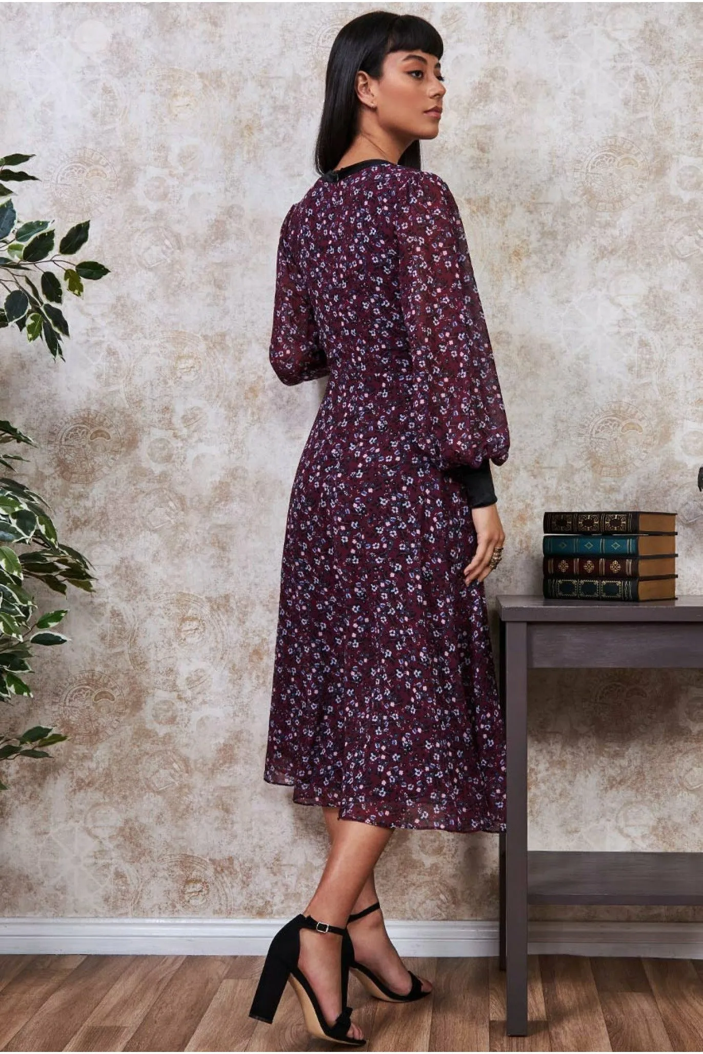 Goddiva Printed Necktie Midi Dress - Wine sold by Goddiva product image thumbnail 4
