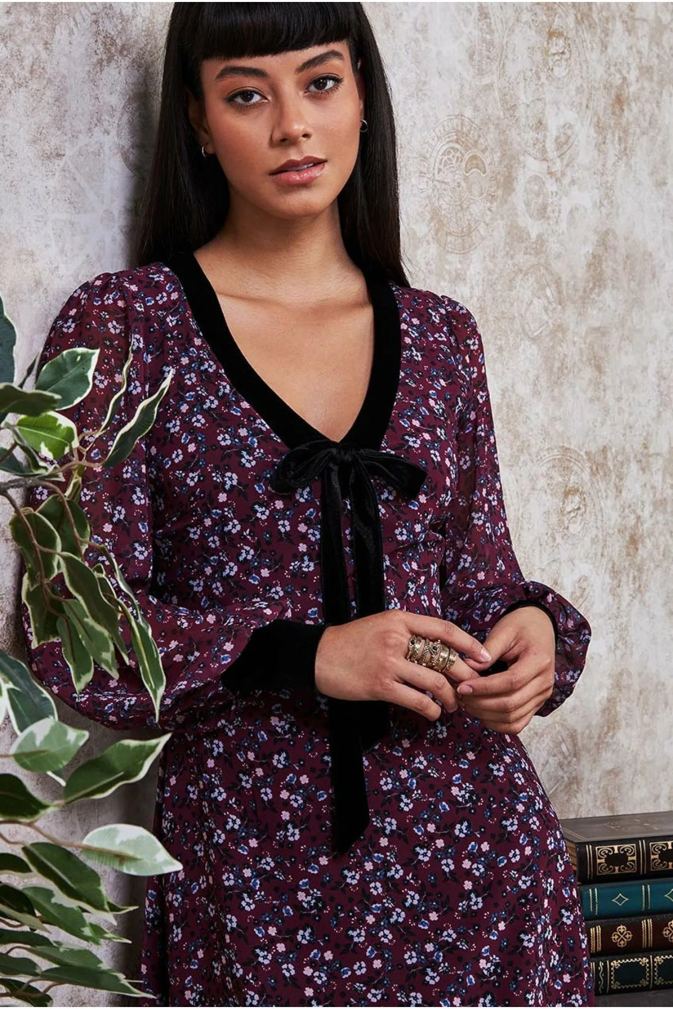 Goddiva Printed Necktie Midi Dress - Wine sold by Goddiva product image thumbnail 2