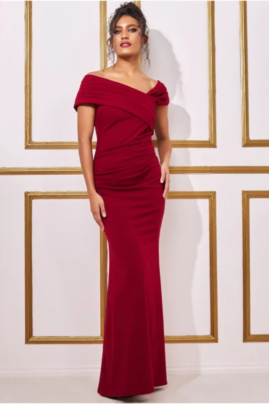One Shoulder Evening Maxi Dress - Wine by Goddiva sold by Goddiva