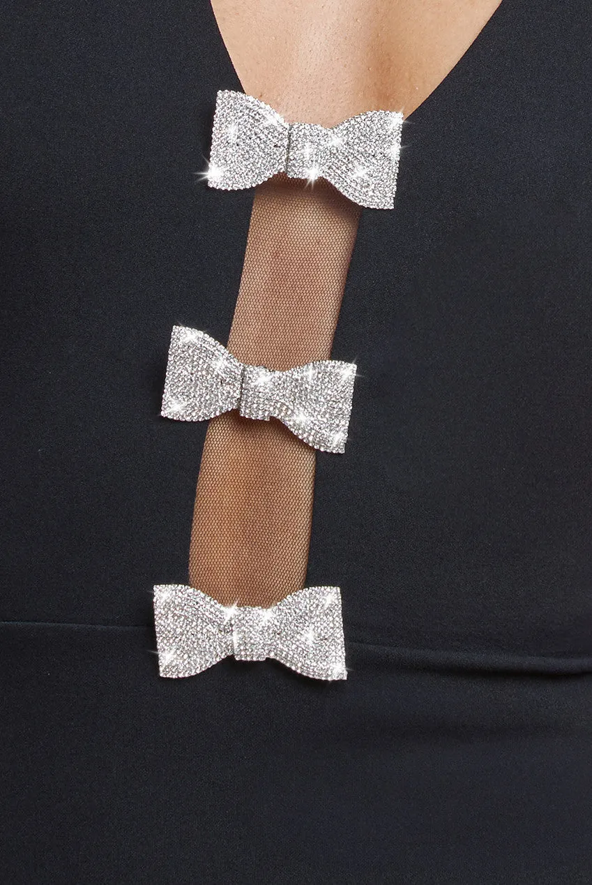 Embellished Diamante Bow Mermaid Halter Neck Maxi Dress - Black by Goddiva sold by Goddiva product image thumbnail 4