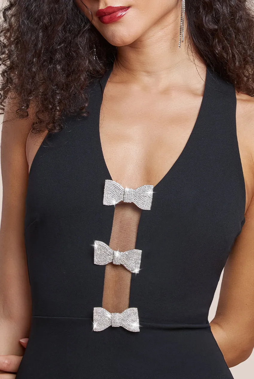 Embellished Diamante Bow Mermaid Halter Neck Maxi Dress - Black by Goddiva sold by Goddiva product image thumbnail 3