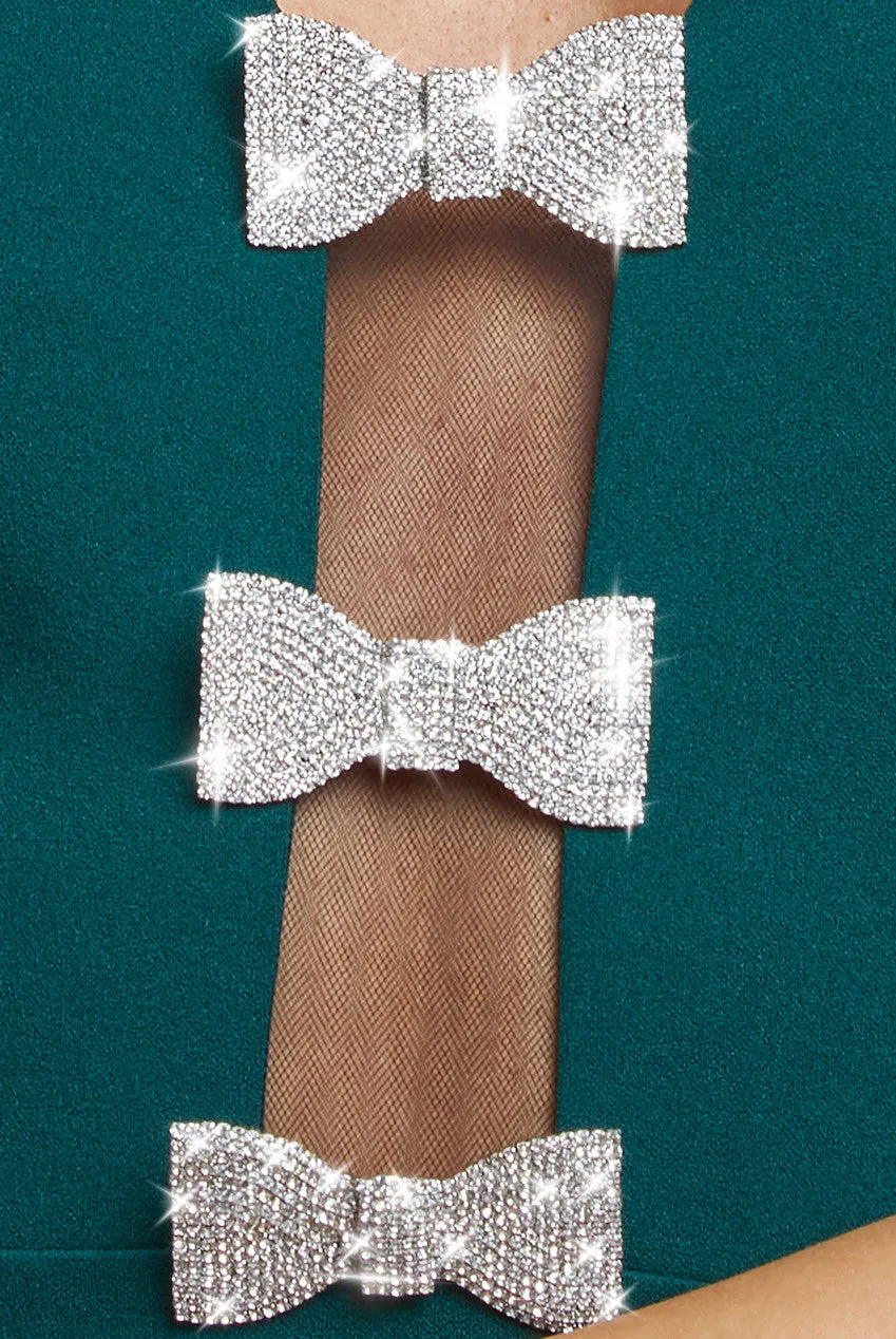 Embellished Diamante Bow Mermaid Halter Neck Maxi Dress - Emerald by Goddiva sold by Goddiva product image thumbnail 4