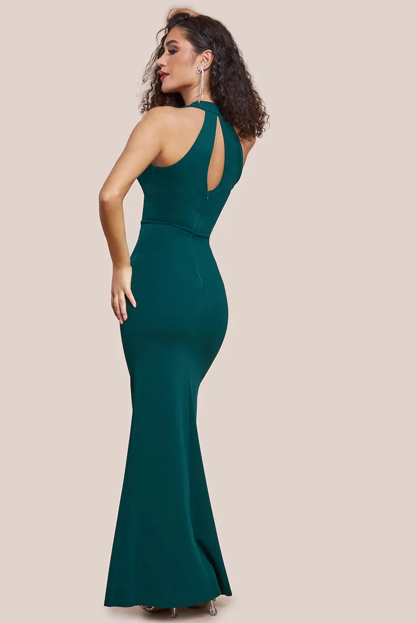 Embellished Diamante Bow Mermaid Halter Neck Maxi Dress - Emerald by Goddiva sold by Goddiva product image thumbnail 3