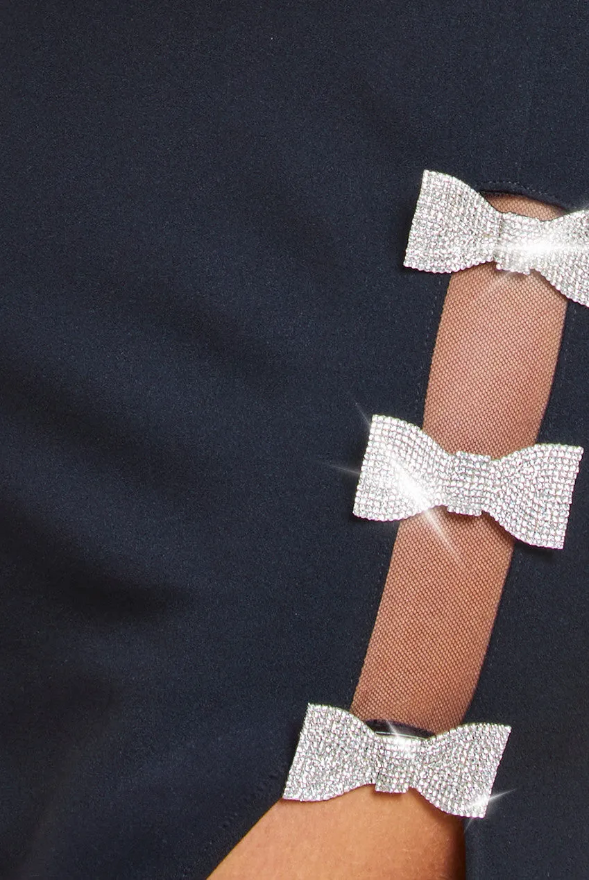 Diamante Brooch Thigh Split Mermaid Maxi Dress - Black by Goddiva sold by Goddiva product image thumbnail 5